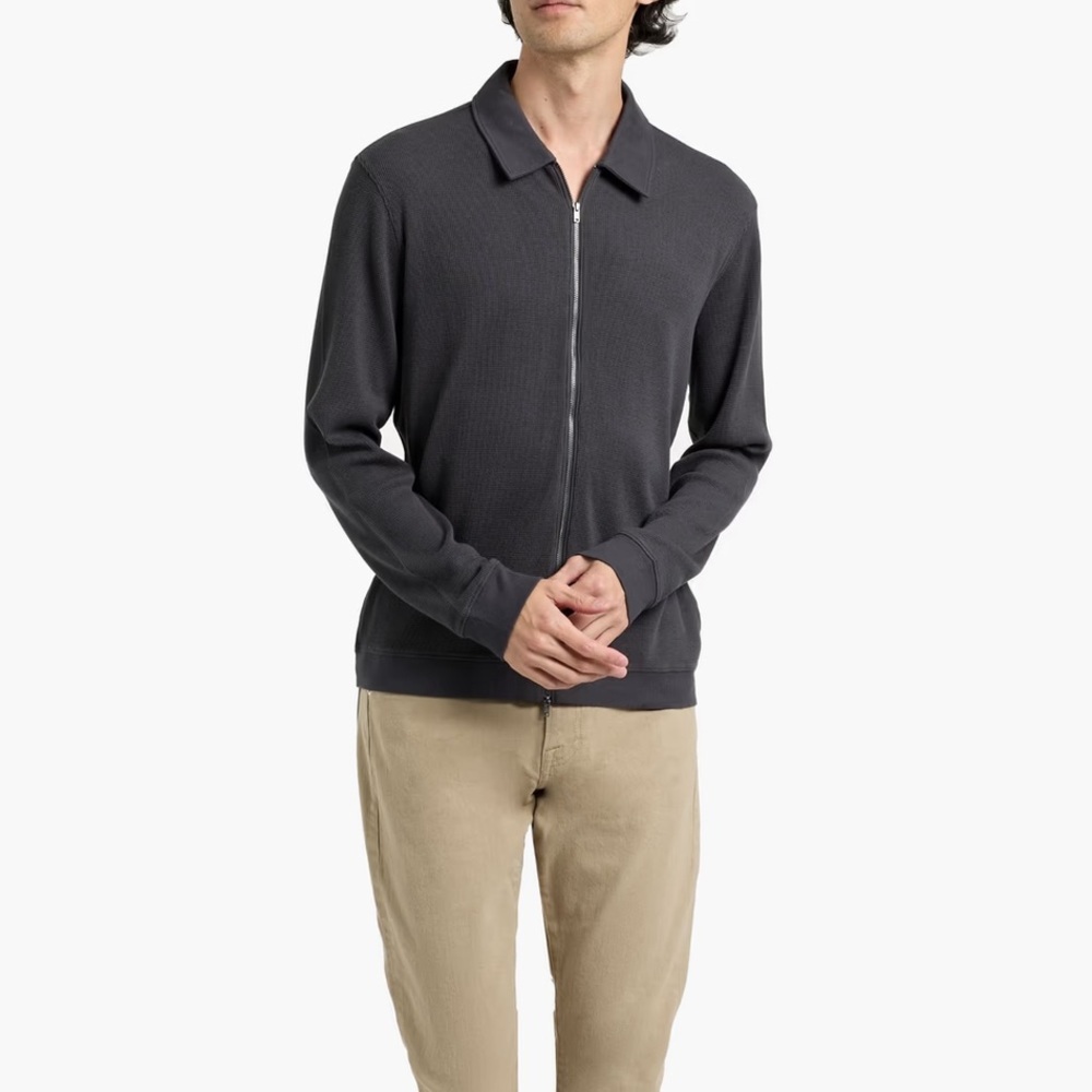 Paige Darrel Waffle Knit Cotton Blend Zip Up Sweater Gray Men’s Size Large